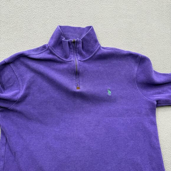 Polo Ralph Lauren Sweater Mens Medium Purple Quarter Zip Cotton Pony Pullover - Picture 10 of 11